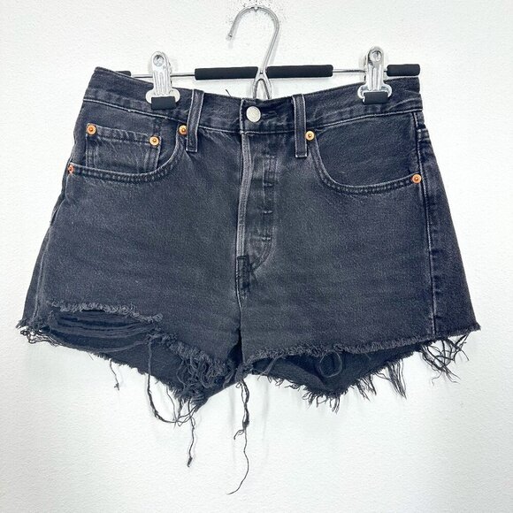 Levi's Pants - Levi's 501 Size 26 Black Denim Cutoff Shorts Festival Boho Distressed High Rise